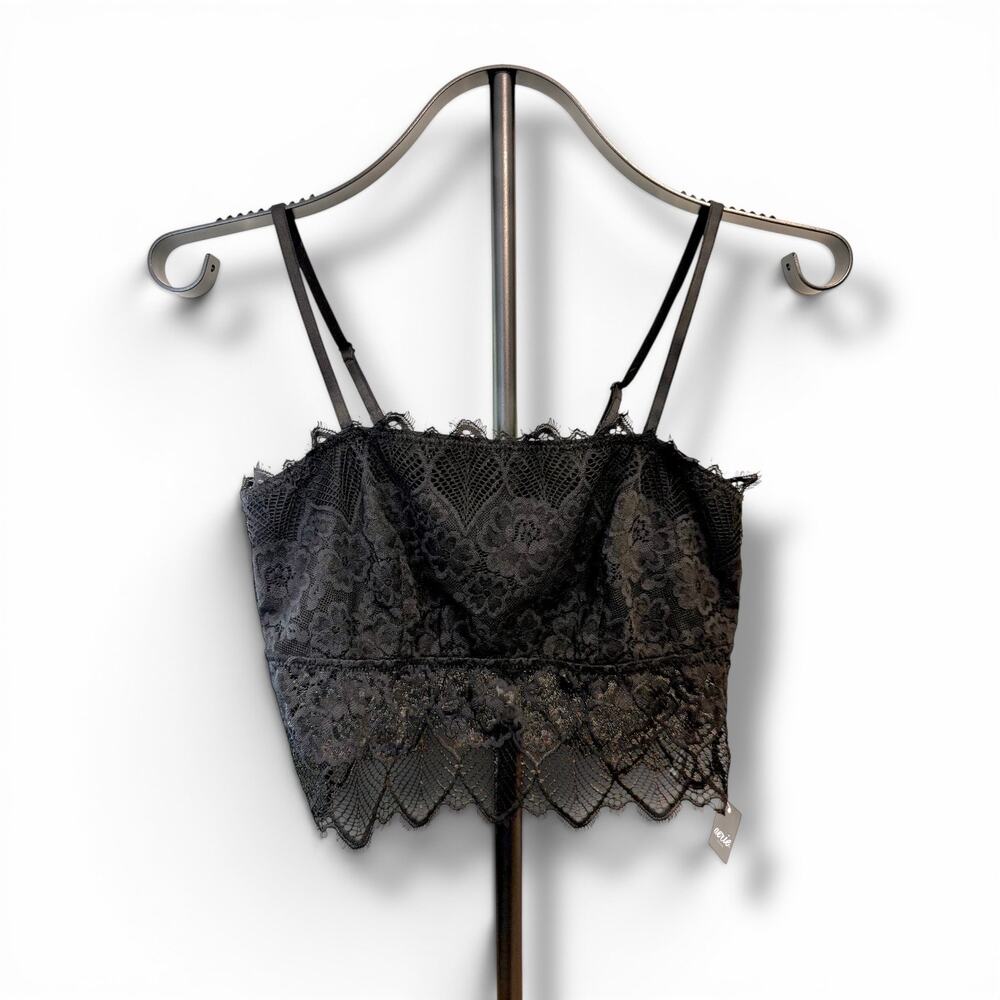Aerie Black Floral Lace Longline Bralette Cami Crop Top NWT Size Medium